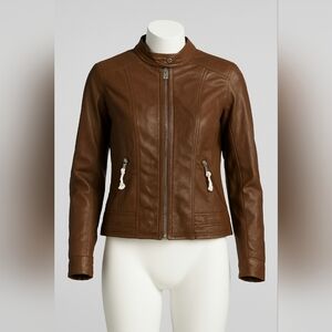 Coalition LA Vegan Leather Moto Jacket Camel Brown Faux Leather Zip Women's XL